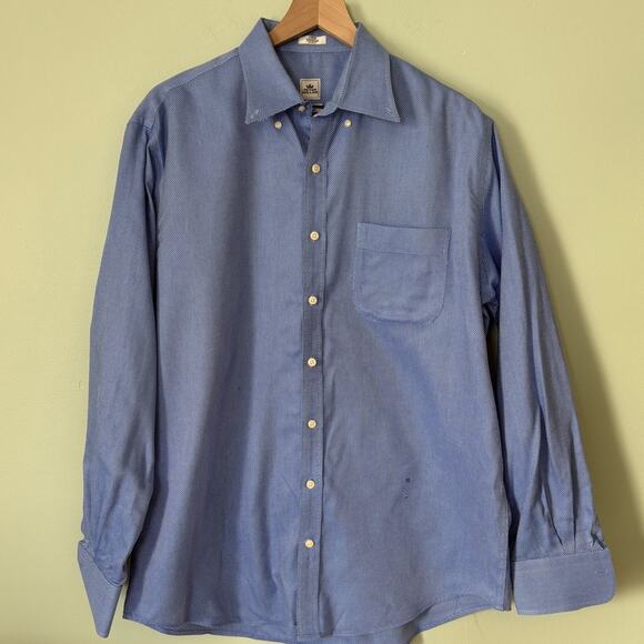 Peter Millar Blue Cotton Easy Care Dress Shirt Large - Picture 2 of 6